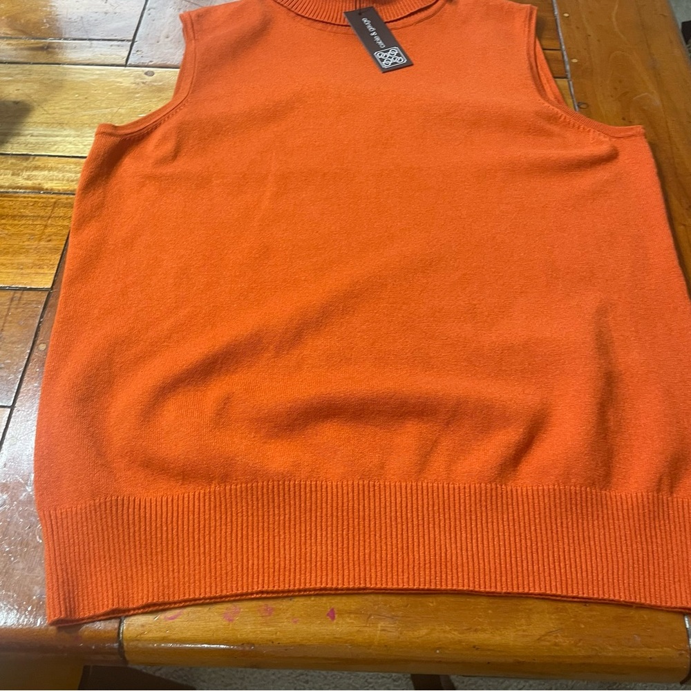 Cable & Gauge Sleeveless Turtleneck in Intense Orange Size L, NWT